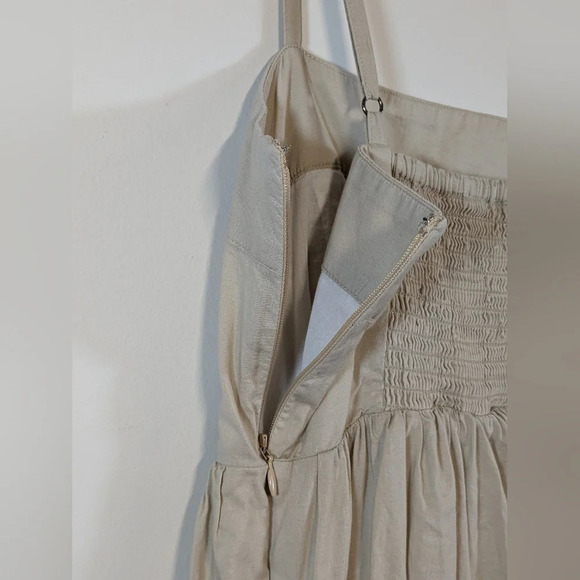J Crew Factory square neck tiered sundress with pockets tan/white/black, size 00 - Picture 3 of 10